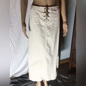 Tracy Evans long skirt with leather lace-up front. Size 2